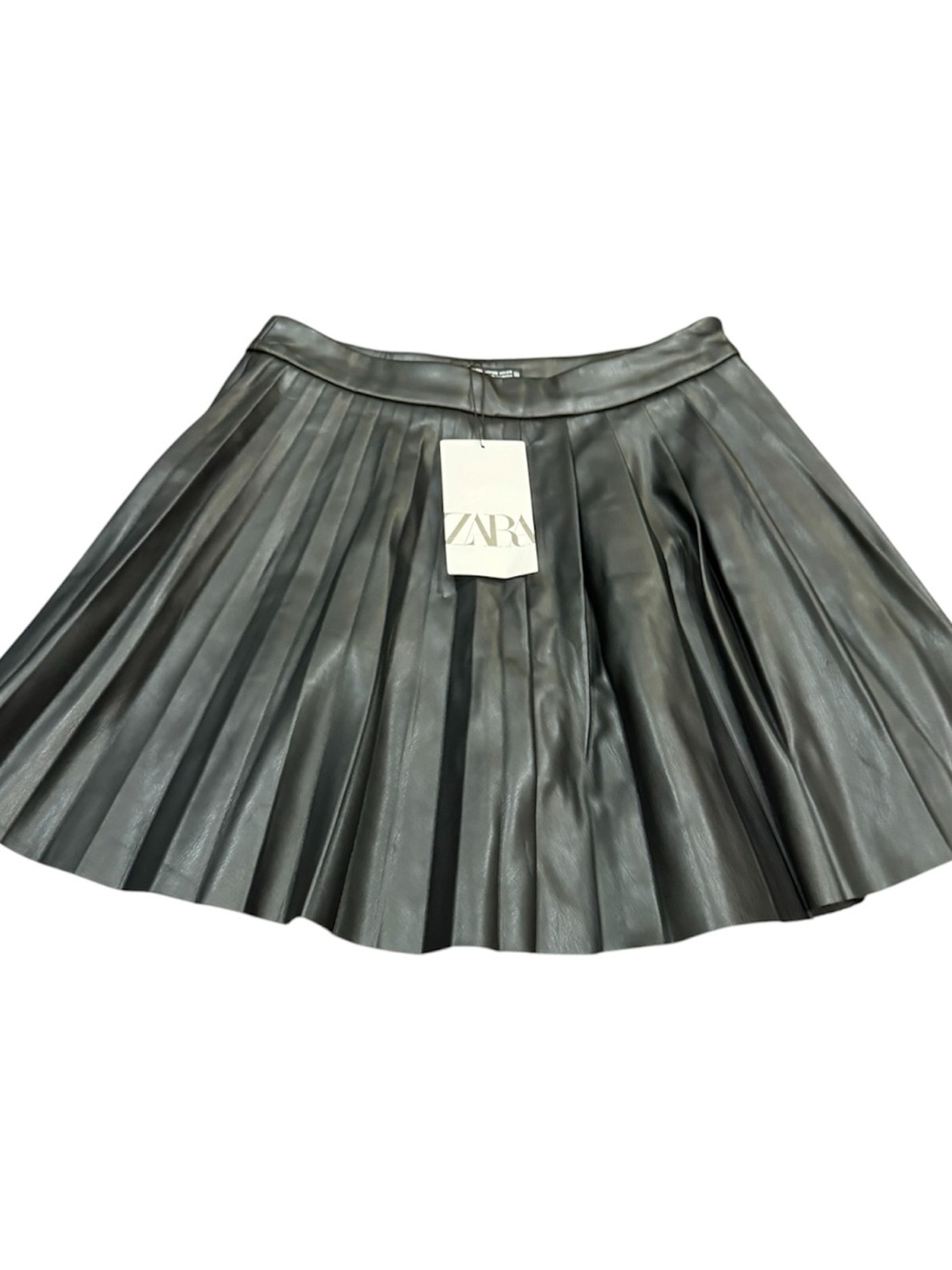 Zara black faux leather pleated skirt xs NEW